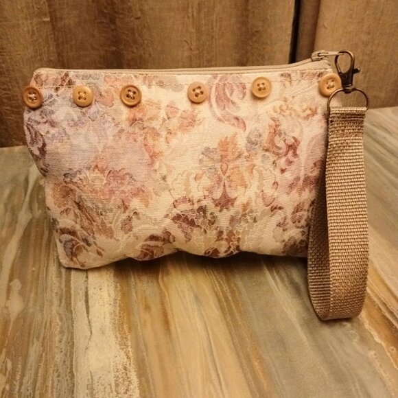 New Zippy Hanging Satin Wristlet Clutch Pouch Make-up Bags Button detail Florals - Picture 10 of 16